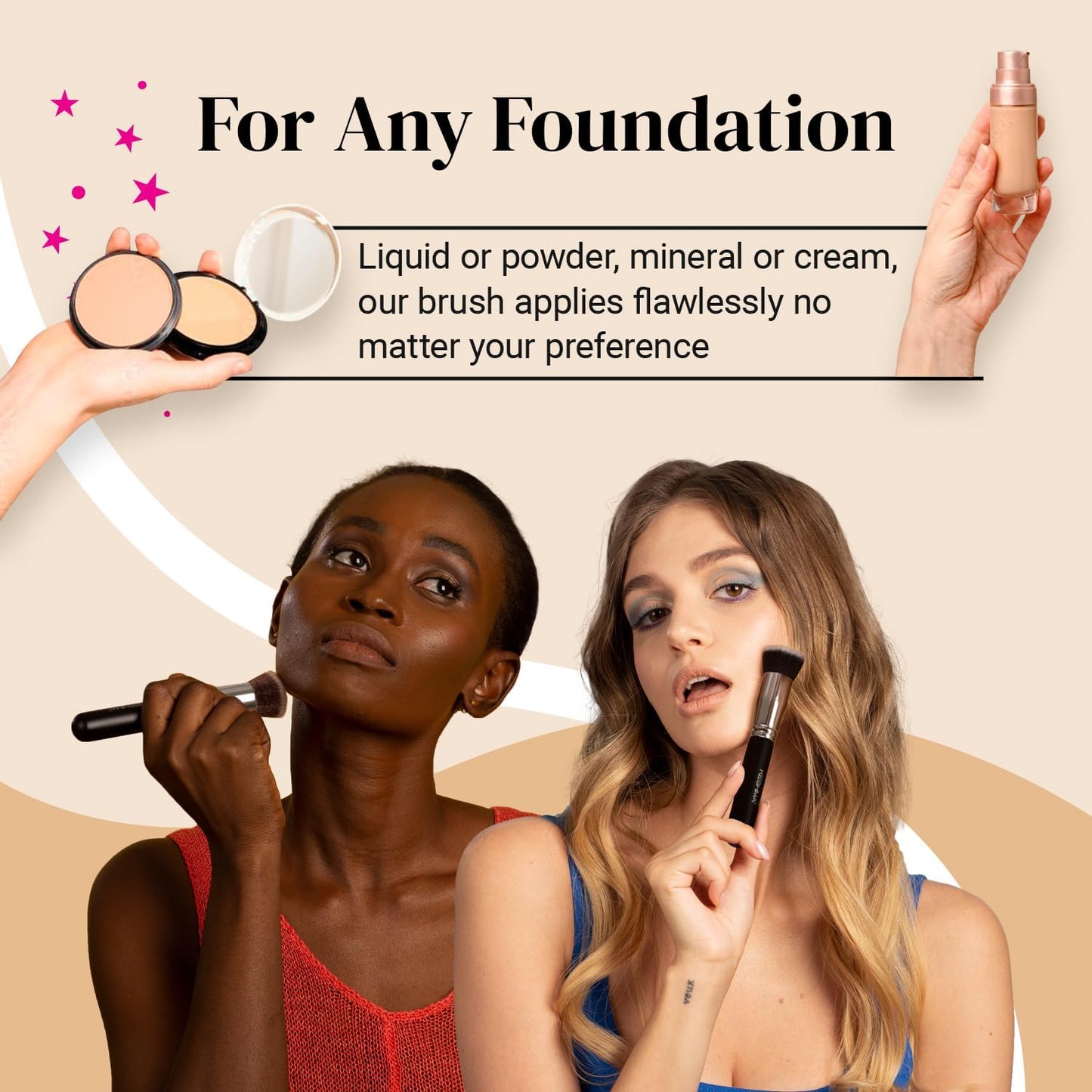 Flat Top Kabuki Foundation Brush by - Premium Makeup Brush for Liquid, Cream, and Powder Foundation, 3Cm Top Diameter