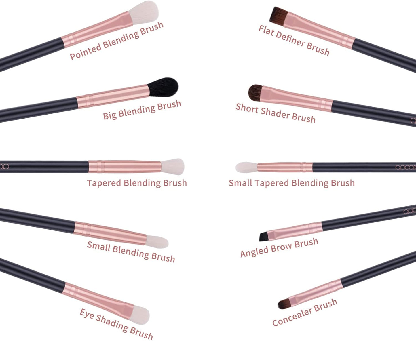 Eyeshadow Brushes, 10Pcs Eyebrow Brush Eyeliner Concealer Brush Eye Makeup Brushes Set Professiona Make up Brush Kit with Gift Box (Black with Rose Gold,Wooden Handles)