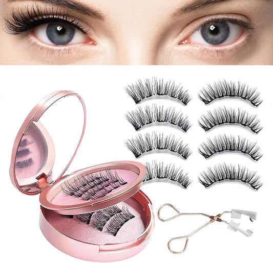 Magnetic Eyelashes, 8Pcs Reusable Magnetic Eyelashes without Eyeliner, Dual Magnetic Eyelash Extension Kit, Dual Magnetic Eyelashes Natural Look, No Glue Eyelashes, 8Pcs/2Pairs
