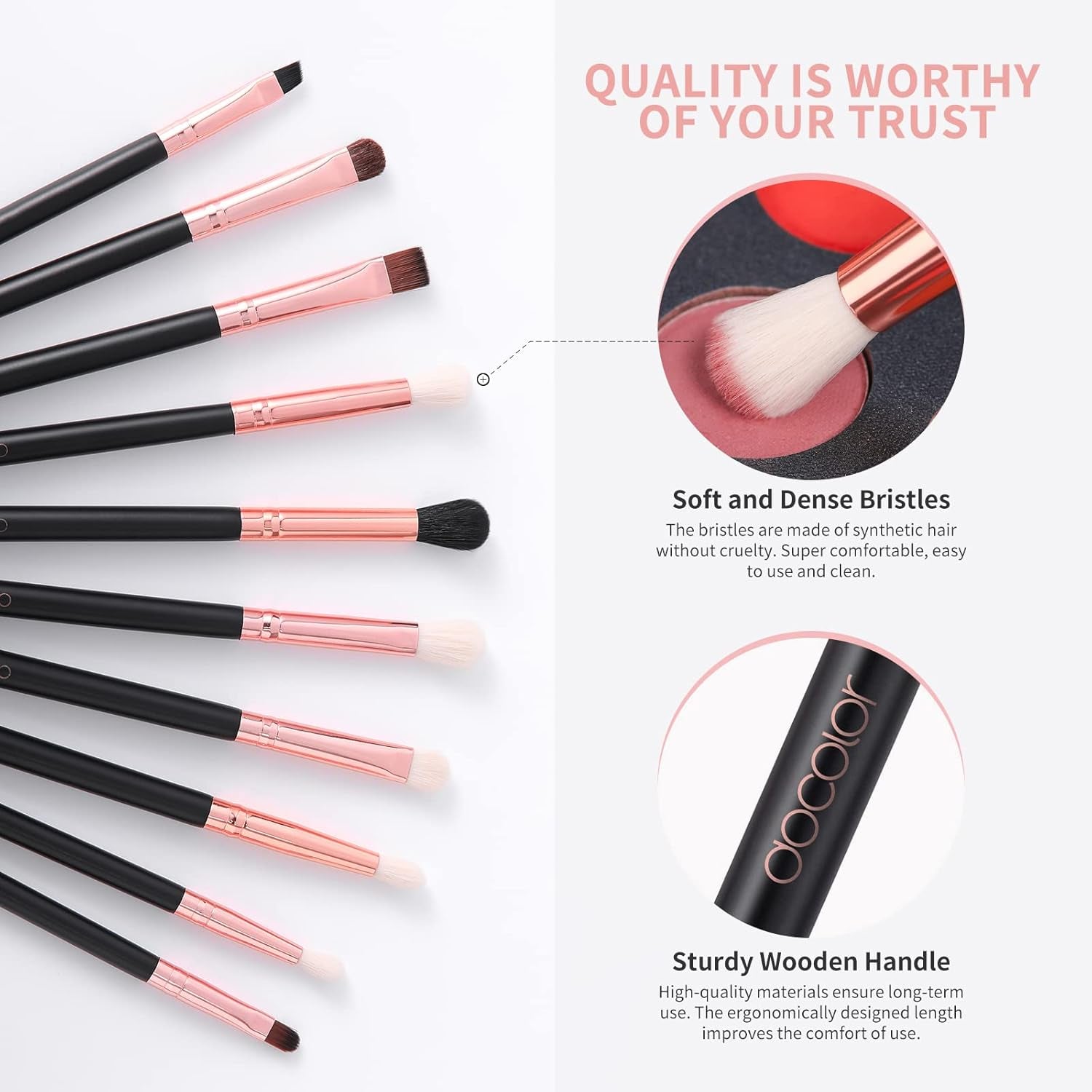 Eyeshadow Brushes, 10Pcs Eyebrow Brush Eyeliner Concealer Brush Eye Makeup Brushes Set Professiona Make up Brush Kit with Gift Box (Black with Rose Gold,Wooden Handles)