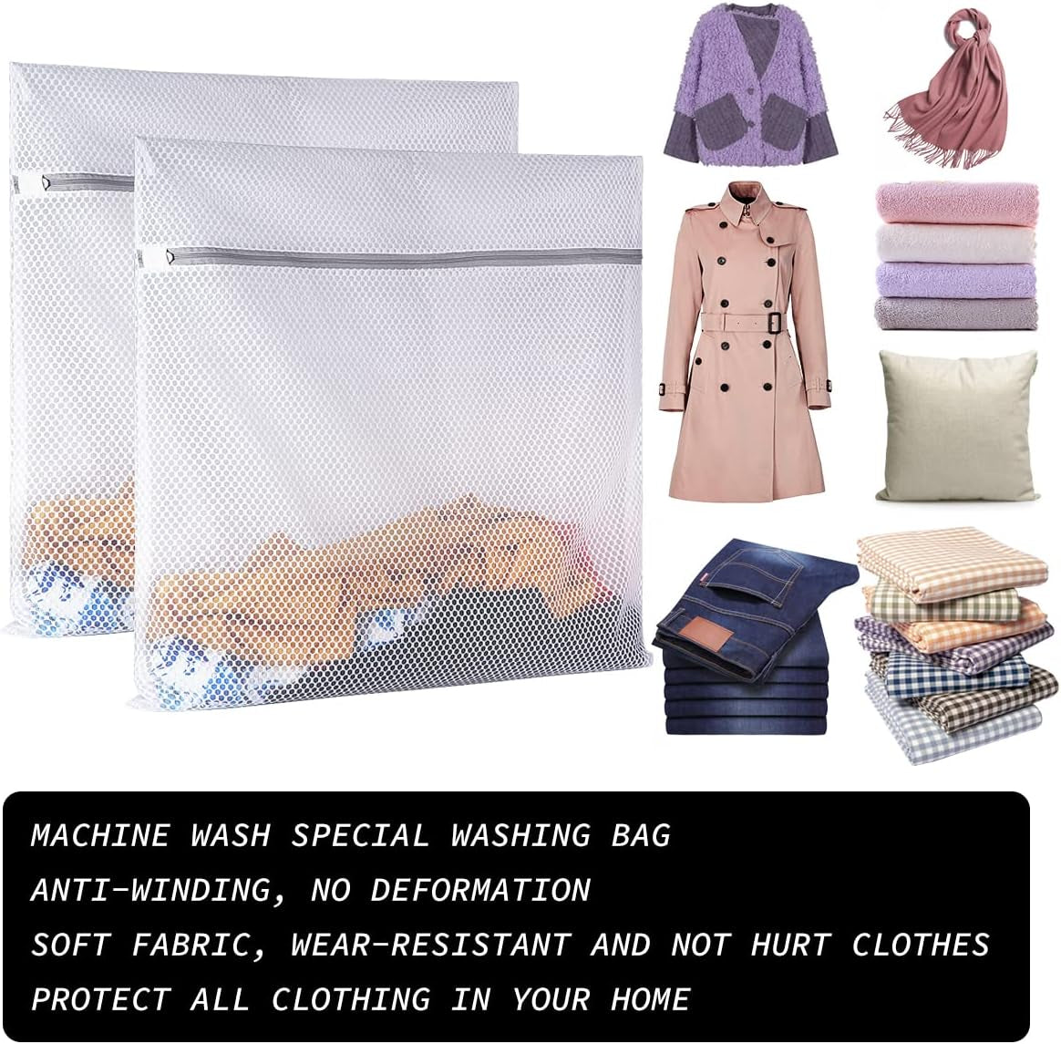 2 Pack Mesh Laundry Bag-2 XXL Oversize Delicates Laundry Bag-Extra Large Durable Laundry Wash Bag with New Honeycomb Mesh-Big Clothes,Household,Bed Sheet,Stuffed Toys,Lingerie Net Bags for Laundry