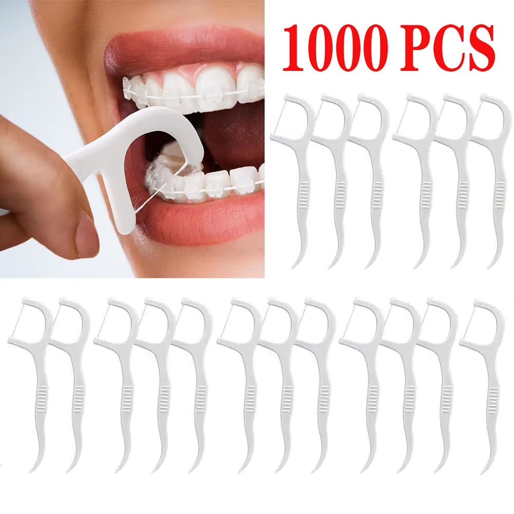 1000Pcs Mint Flavor Dental Floss Picks Toothpicks with Thread Fil Dentaire Hilo Dental Flosser Tooth Threads Teeth Cleaning